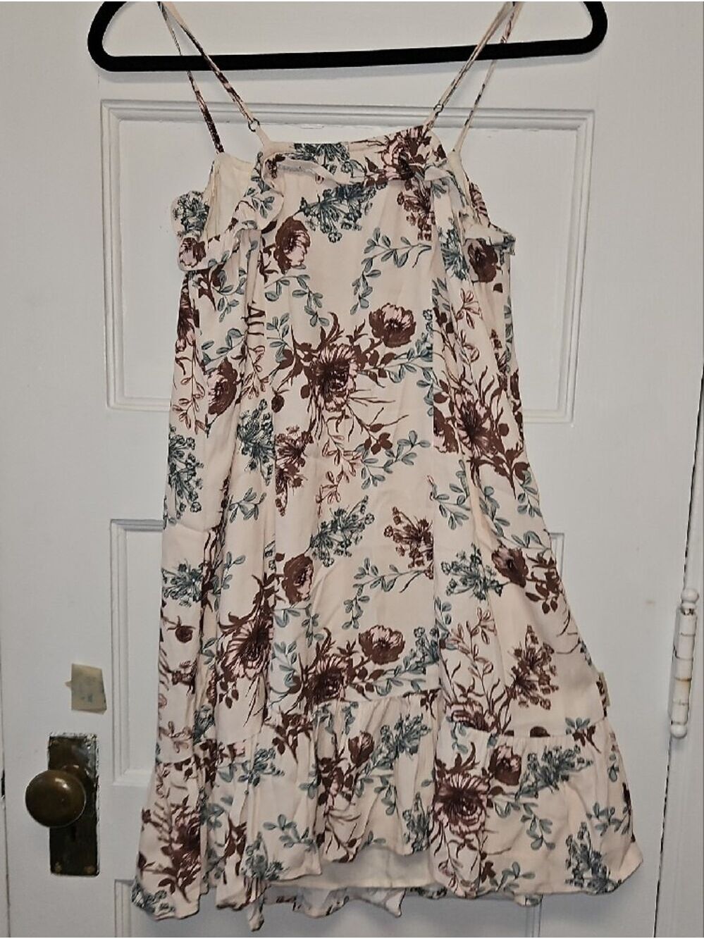 saltwater LUXE Cream Mini Sundress with Brown & Teal Floral Print - Picture 6 of 8